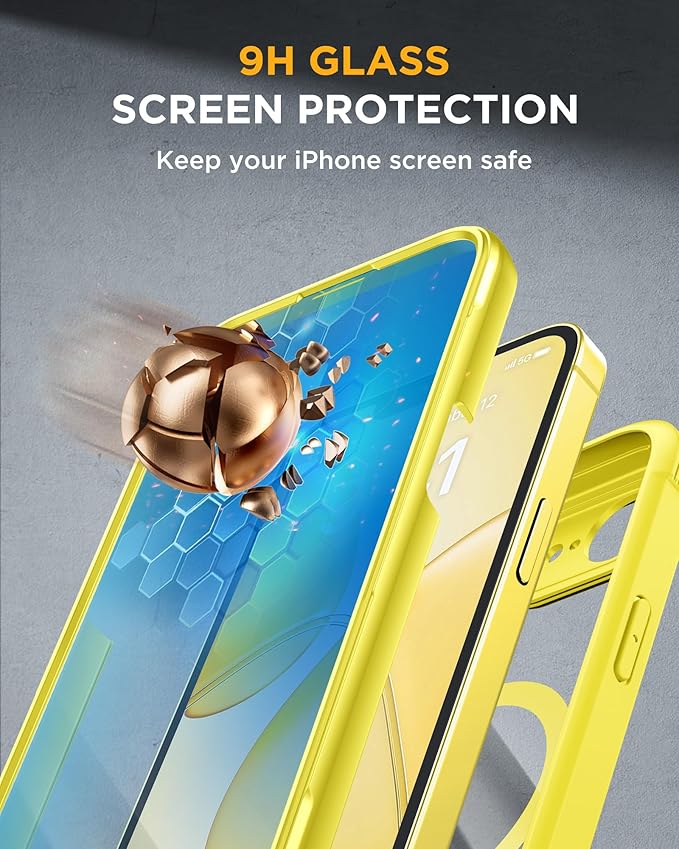 Miracase for iPhone 17e Case &amp iPhone 16e Case Full-Body Phone with Built-in Glass Screen Protector [Magnetic with MagSafe] Military Drop Proof 17 E/ 16 E Cover Bumper 6.1 inch Yellow