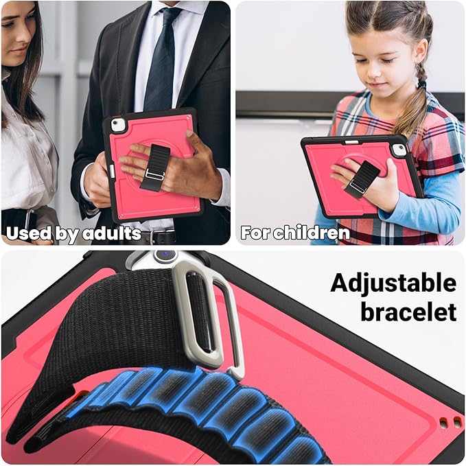 Batianda Case for iPad Air 13-inch 2025 M3 2024 M2 Chip Multilayered Rugged Durable Shockproof Tablet Cover with 360° Rotating Hand Strap Foldable Hidden Stand Pink