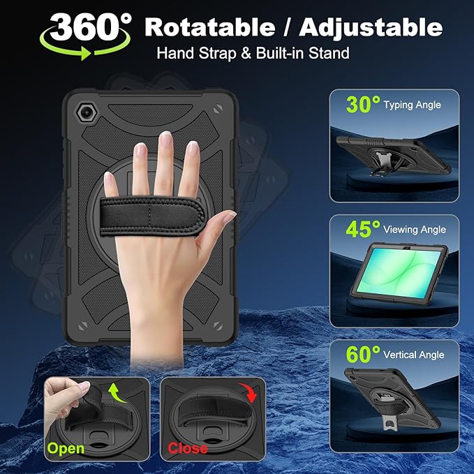 for Samsung Galaxy Tab A11 Plus/A9 Plus case with Screen Protector/ 360° Rotating Stand/Shoulder Strap/Hand Strap Rugged Cover for Galaxy Tab A11+ Plus/A9+ Plus 11 inch 2025/2023 Released
