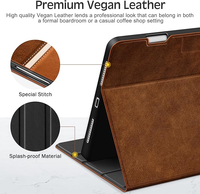 KingBlanc Case for iPad Pro 11 inch (M5 2025/M4 2024) with Pencil Holder Vegan Leather Smart Stand Cover Auto Sleep Wake Support Pencil Pro/(USB-C) Viewing/Typing Angle Durable Protection Brown