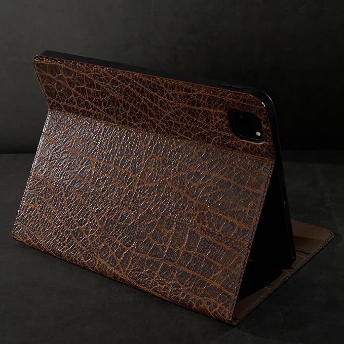 Gexmil Genuine Leather Case for iPad Pro 11 Inch (M5/M4) 2025/2024 with Adjustable StandProtective Shockproof Premium Leather Smart Folio Cover Auto Sleep/Wake Anti-Slip Buffalo Brown