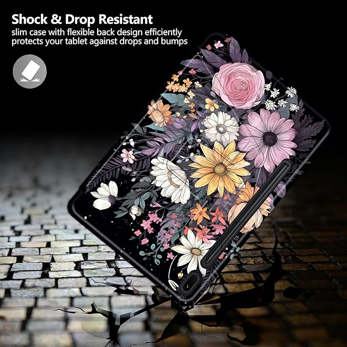 Case for Samsung Galaxy Tab S8 2022/Tab S7 2020 11 Inch (Model SM-X700/X706/T870/T875/T878) Many Flowers Theme 360 Degree Rotating Stand Smart Protective Cover for Samsung S7 Tablet