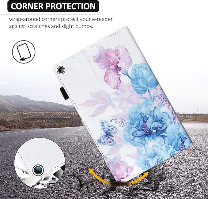 Dteck Folio Case for All-New Fire HD 10 Tablet (9th/7th/5th Generation 2019/2017/2015 Release) - Premium Leather Smart Stand Cover with Auto Wake/Sleep for Kindle Fire HD 10.1 Inch Vibrant Flower