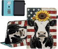 Case for iPad 9th / 8th / 7th Generation (2021/2020/2019) 10.2 inch/iPad Air 10.5 2019 / iPad Pro 10.5 2017Wallet PU Leather Folio Cover with Auto Sleep/WakeAmerican Flag Cow Sunflower