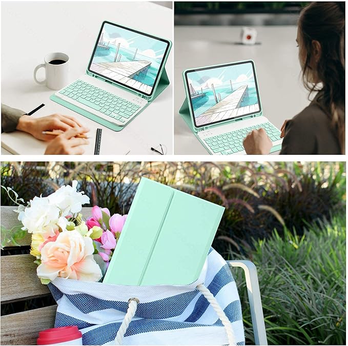 AnMengXinLing Keyboard Case for iPad 11th(A16)/iPad 10th Generation 2022 with Mouse Detachable Wireless Bluetooth Keyboard Pencil Holder Slim Leather Cover for iPad11/iPad10 Green