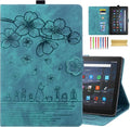 Dteck Case for All-New Amazon Kindle Fire HD 10 &amp 10 Plus Tablet (13th/11th Generation 2023/2021 Release) 10.1 Premium PU Leather Embossed Flower Folio Stand Case Cover with Pencil Holder Gree