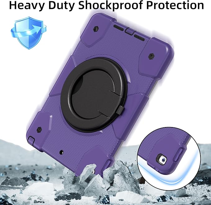 Case for iPad 9th/8th/7th Generation 10.2 inch Shockproof Cover with Screen Protector/360° Rotate Stand/Pencil Holder/Shoulder Strap Kids Case for iPad 2021/2020/2019 (Deep Purple+Black)