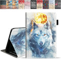 Case for Amazon Kindle Fire 7 Tablet (7 9th/7th Generation 2019/2017 Release) Slim PU Leather Cover with Card Slot &amp Auto Wake/Sleep Watercolor Art Wolf