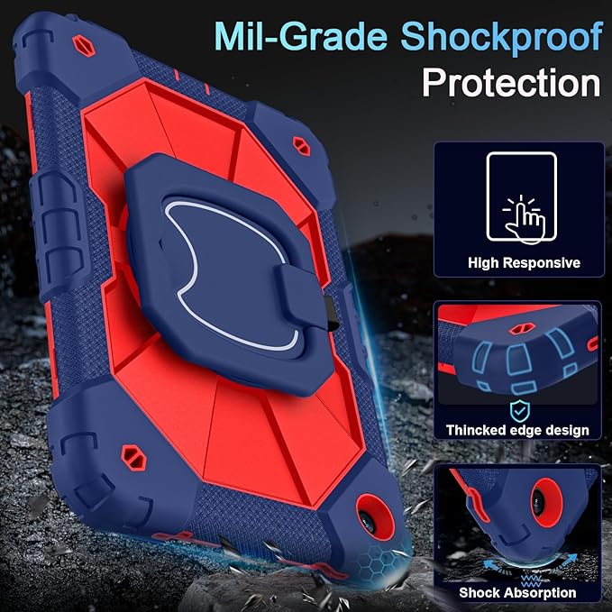 Case for Samsung Galaxy Tab A11+/A9+ Plus 11 Inch with Screen Protector Rotating Stand/Pen HolderMilitary Grade Shockproof Cover for Galaxy Tab A11 Plus/A9 Plus CasesNavy Red