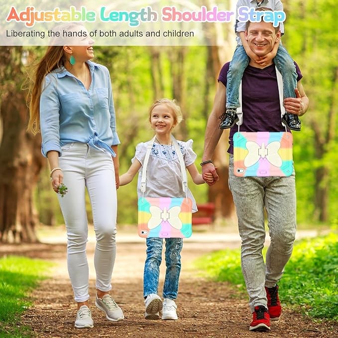 Case for iPad (A16) 11th/10th Generation (2025/2022) 11/10.9 for Kids Girls with 9H Tempered Glass Screen Protector Butterfly Stand Carrying Strap Shockproof - Colorful