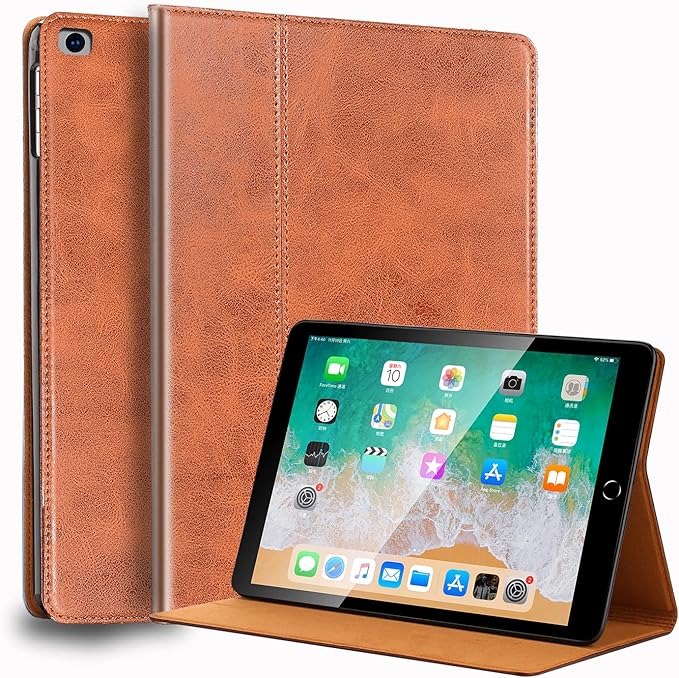 for Ipad Case 9.7-inch 5th/6th Gen 2017/2018 and Air 1st/2nd Generation 2013/2014 Genuine Leather Cover Protective ShellAuto Wake/Sleep.Brown