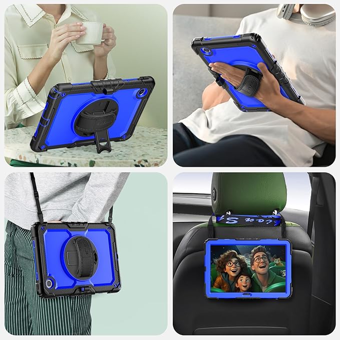 SEYMAC Case for Lenovo Tab M11/K11 11 Inch Heavy Duty Shockproof Protective Case with Screen Protector 360° Rotating Stand Hand/Shoulder Strap and Pen Holder Blue