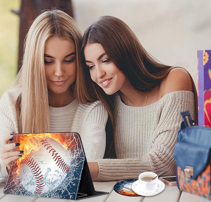 Case for Amazon Fire HD 10 &amp Fire HD 10 Plus Tablet (11th Generation 2021 Release) - Premium PU Leather Cover with Auto Sleep Wake Burning Baseball Fire and Water