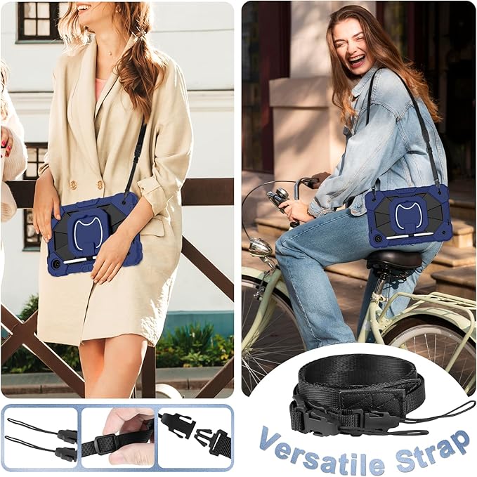 for T-Mobile Revvl Tab 2 Case 10.1 Inch 2025 Shockproof Cover for Revvl Tab 2 5G Tablet Case Kids with 360° Rotating Handle Stand Pen Holder Shoulder Strap Navy Black