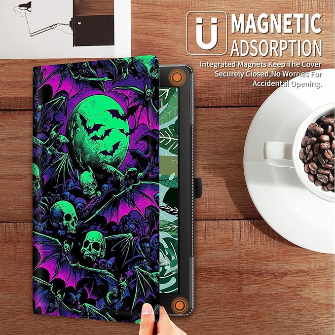 Case for iPad (A16) 11th Generation 11 Inch (2025) for iPad 10th Generation Case 10.9 Inch (2022) - Slim Shockproof Shell PU Leather Stand Cover w/Auto Sleep Wake-Gothic Bats Skull Bone Horror