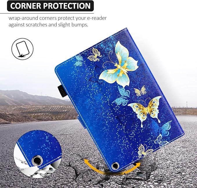 Dteck Case for All-New Fire HD 10 &amp HD 10 Plus Tablet (2021 Release 11th Generation) - Multi-Angle Folio Stand Premium Embossed Leather Protective Smart Cover with Auto Wake Sleep Gold Butterfly