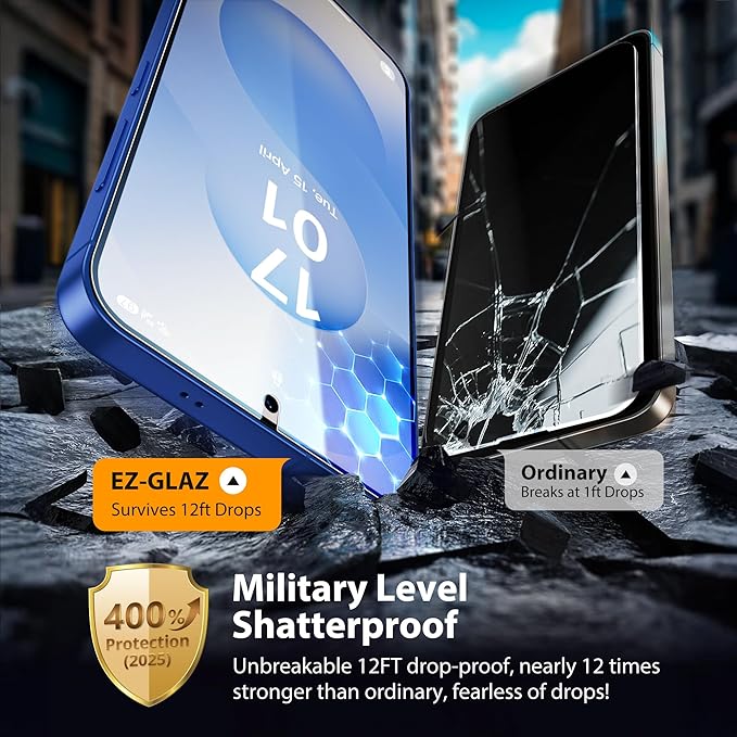 EZ-GLAZ-4 Pack for Galaxy S25/ S24 [6.2] Privacy Screen Protector 100% Fingerprint Unlock 9H+ Hardness Military Grade Shatterproof Long Durable Tempered Glass Film with Flawless Fit Box Scratch Re