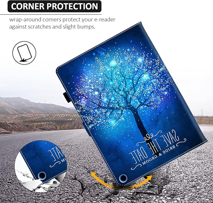 Dteck Case for All-New Fire HD 10 &amp HD 10 Plus Tablet (2021 Release 11th Generation) - Multi-Angle Folio Stand Premium Embossed Leather Protective Smart Cover with Auto Wake Sleep Shine Tree