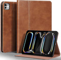Gexmil Genuine Leather Case for iPad Pro 11 Inch (M5/M4) 2025/2024 with Adjustable StandProtective Shockproof Premium Leather Smart Folio Cover Auto Sleep/Wake Anti-SlipVegetable Tanned Brown