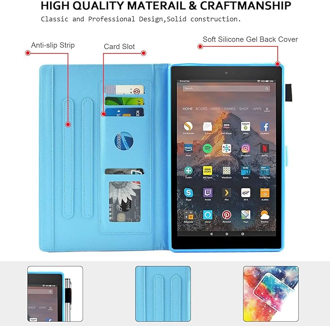 Case for Fire HD 8 (8th/7th/6th Generation 2018/2017/2016) Techcircle Multi-Angle View Stand Cute Pattern Slim Folding Leather Protective Cover with Card Slots Smart Sleep/Wake Colorful Galaxy