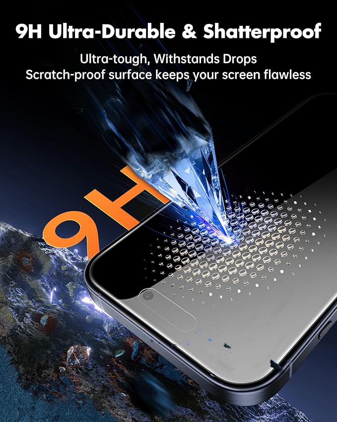 UNBREAKcable 4PCS Screen Protector for iPhone 15 Pro - 2 Privacy Tempered Glass+2 Clear Glass Double Shatterproof [Installation Frame] [9H Hardness] [Case Friendly] Anti-Scratch for iPhone 6.1 inch