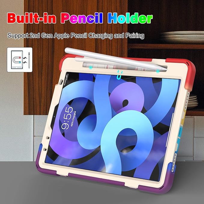 BATYUE Case for iPad Air 11-inch M4 (2026)/ M3 (2025) / M2 (2024) iPad Air 5th/4th 10.9 inch(2022/2020) iPad Pro 11 4th/3rd/2nd/1st Gen Case (2022/2021/2020/2018) with Pencil Holder+Shoulder Strap
