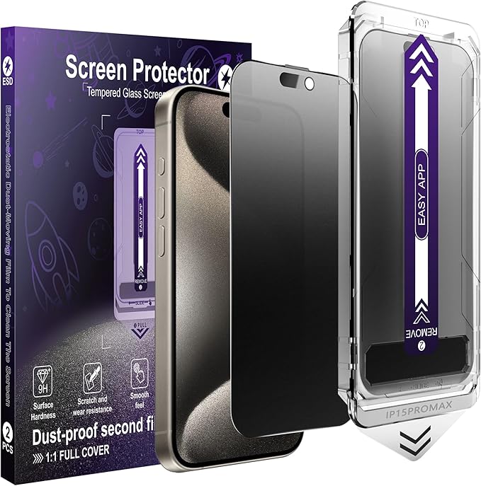 2-Pack Matte Privacy Screen Protector for iPhone 15 Pro MaxAnti-Glare &amp Anti-SpyAnti-FingerprintSmooth as SilkEasy Installation Military-Grade 9H Hardness