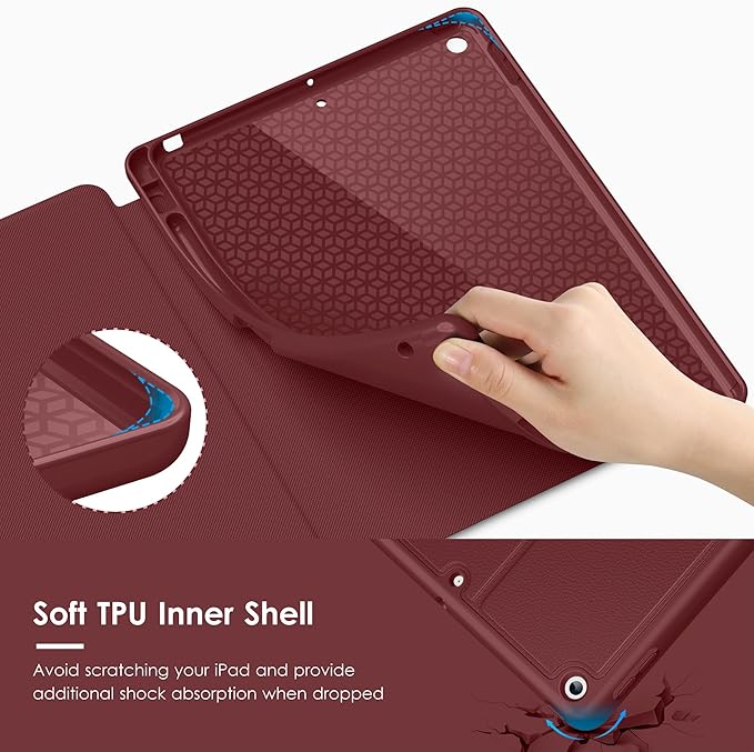 VIKESI Case for iPad 9th / 8th / 7th Generation 10.2 inch (2021/2020/2019 Released)Multiple Angles Magnetic Stand CoverShockproof BackPencil Holderand Auto Sleep/WakeWine