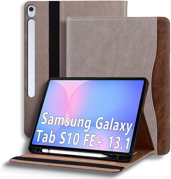 Case for Samsung Galaxy Tab S10 FE Plus 13.1 Inch 2025 (SM-X620/SM-X626B) Smart Cover with Pocket &amp Pencil Holder Business PU Leather with Card Slot Khaki