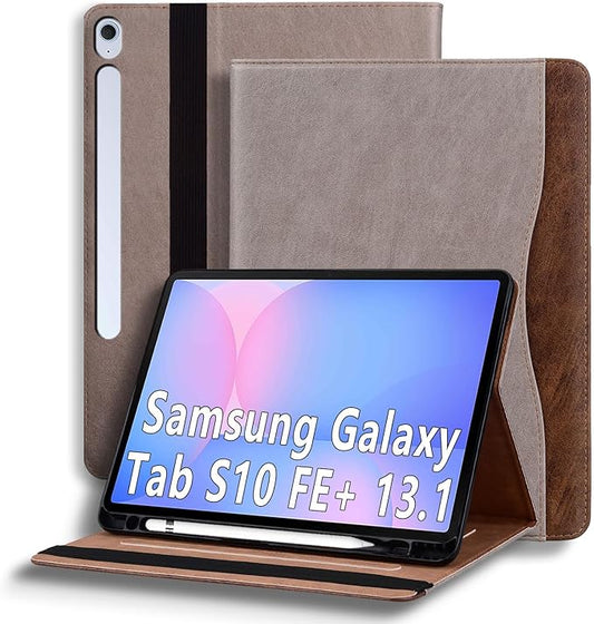 Case for Samsung Galaxy Tab S10 FE Plus 13.1 Inch 2025 (SM-X620/SM-X626B) Smart Cover with Pocket &amp Pencil Holder Business PU Leather with Card Slot Khaki