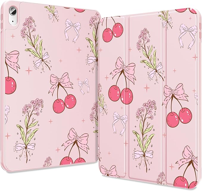 Teryeefi Case for 2025 iPad 11th Generation 11 inch (A16 Chip) &amp iPad 10th Generation 10.9 inch (2022) with Pencil Holder [Auto Wake/Sleep]Premium Stand Case with Soft TPU Back Cover - Cherry Bow
