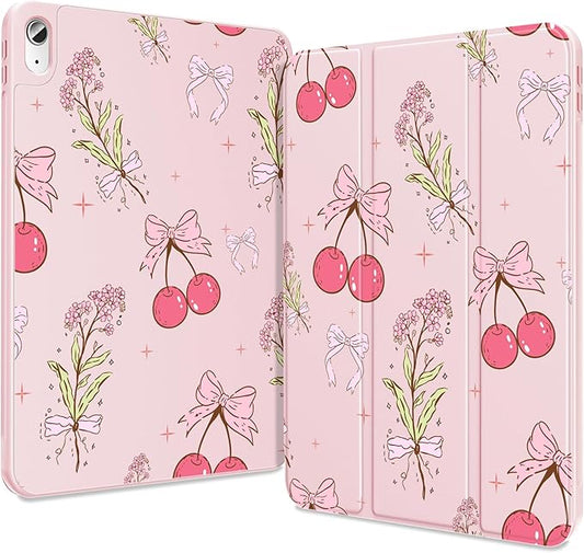 Teryeefi Case for 2025 iPad 11th Generation 11 inch (A16 Chip) &amp iPad 10th Generation 10.9 inch (2022) with Pencil Holder [Auto Wake/Sleep]Premium Stand Case with Soft TPU Back Cover - Cherry Bow