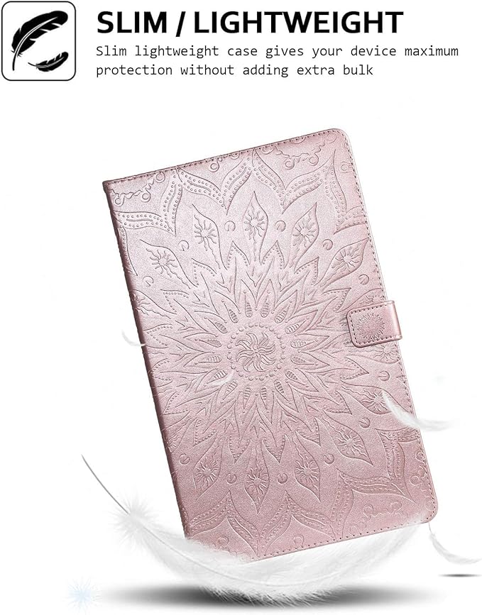 Folio Case for Fire HD 10 (9th/7th/5th Generation 2019/2017/2015 Release) Sunflower Embossed Stand Protective Cover with Card/Cash Holder for Amazon Fire HD 10.1 Inch Tablet Rose Gold