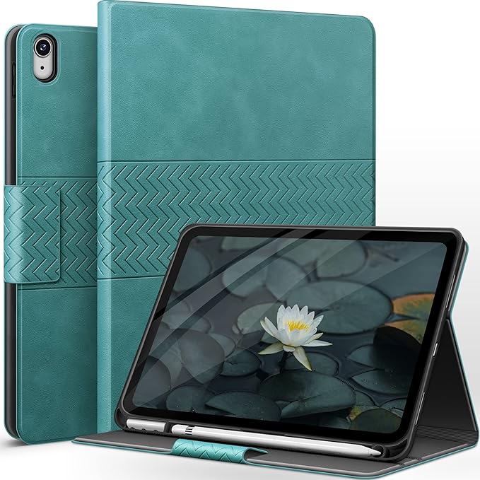auaua Case for iPad (A16) 11th Generation 11 Inch 2025 iPad 10th Generation 10.9 Inch 2022 with Pencil Holder Auto Sleep/Wake Adjustable Stand PU Leather (Green)
