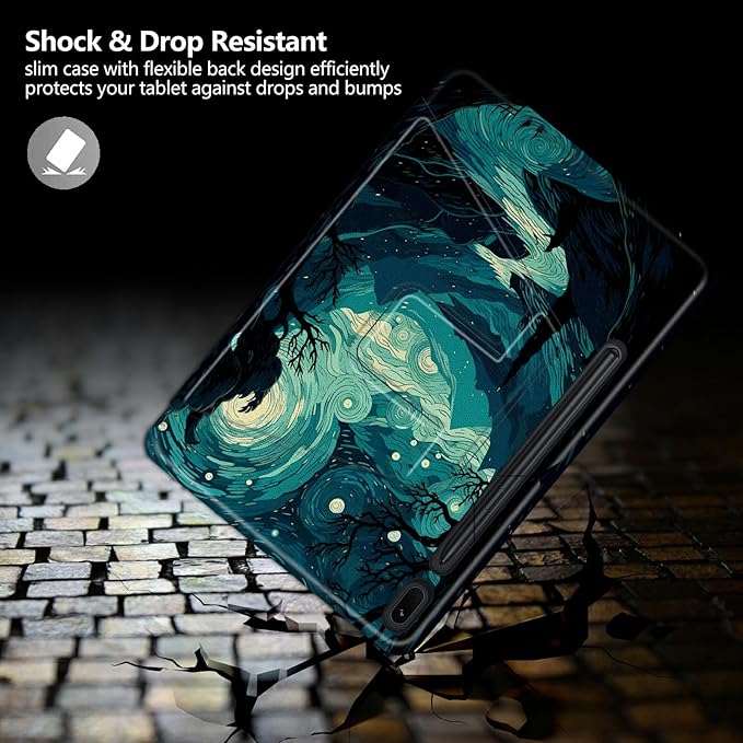 Starry Night Art Print Pattern Case for Samsung Galaxy Tab S9 Plus/X810/X816B/X818U/S9 FE Plus 12.4inch/S10 PlusBFDHGQZC 360 Degree Rotating Stand Protective Cover with Auto Sleep/Wake