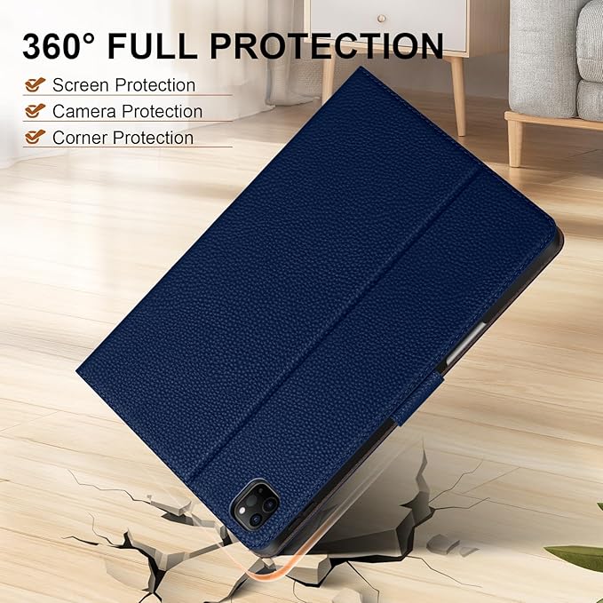 Genuine Leather Case for iPad Pro 13 inch (M5/M4) 2025/2024 with Pencil Holder | Slim Protective Cover with Adjustable StandMagnetic ClosureAuto Wake/Sleep Premium Leather | Blue