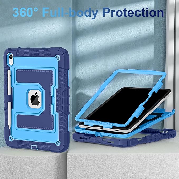 WESOROL Case for iPad A16 11th Generation 11 Inch (2025) iPad 10th Generation 10.9 Inch (2022)i Pad A16 Case Military Grade Shockproof Cases with Pencil Holder Shoulder StrapNavy Blue