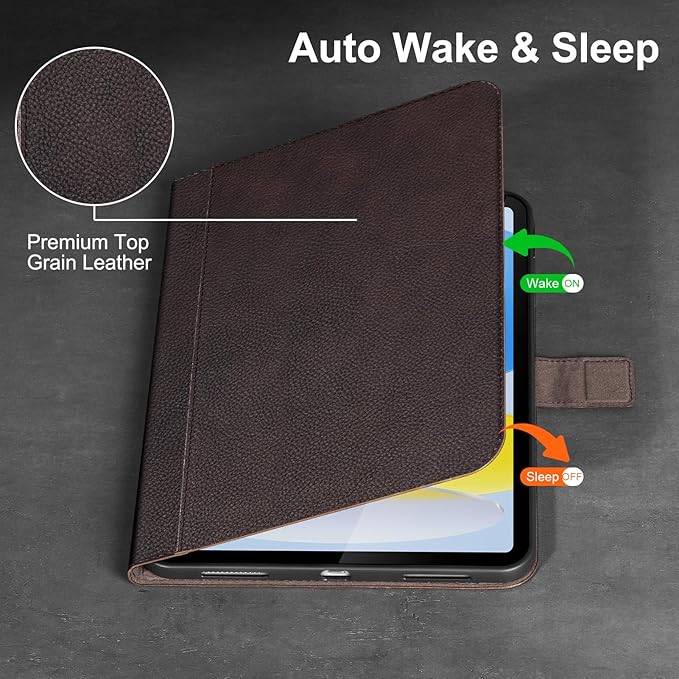 Gexmil Leather Case for iPad (A16) 11th Generation 11 Inch 2025 iPad 10th Generation 10.9 Inch 2022Protective Cover with Magnetic ClosureAuto Sleep/WakeSanded Brown