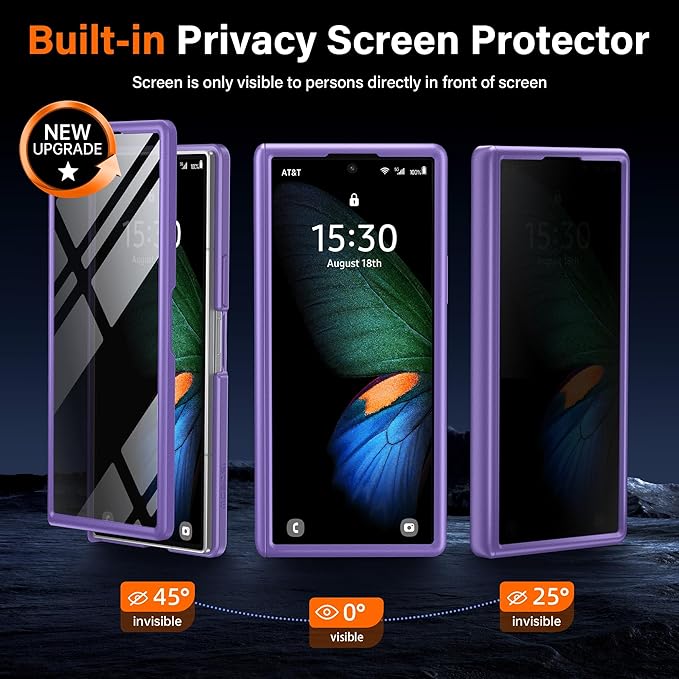 MOBOSI for Samsung Galaxy Z Fold 7 Case with Privacy Screen Protector [Compatible with Magsafe] [Built-in Kickstand &amp Full Body Hinge Protection] Magnetic Slim Phone Case for Z Fold7 Purple