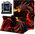 for Universal 10 10.1 Inch Android Tablet Case 360 Degree Rotating Leather Stand Folio Cover for iPad 9.7/10.2/10.5/Galaxy Tab 9-10.5/Fire HD10 &amp More 9.0-10.5 Inch TabletFire Red Dragon