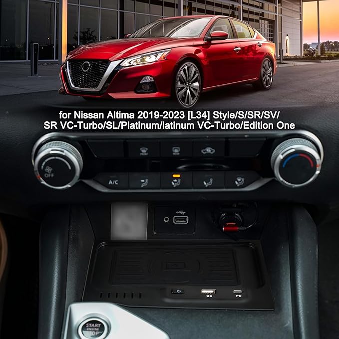 Wireless Charger for 2019 2020 2021-2024 Nissan Altima L34 Style Accessories USB-A USB-C Phone Wireless Fast Charging Panel for S/SR/SV/SR VC-Turbo/SL/Platinum/latinum VC-Turbo/Edition One