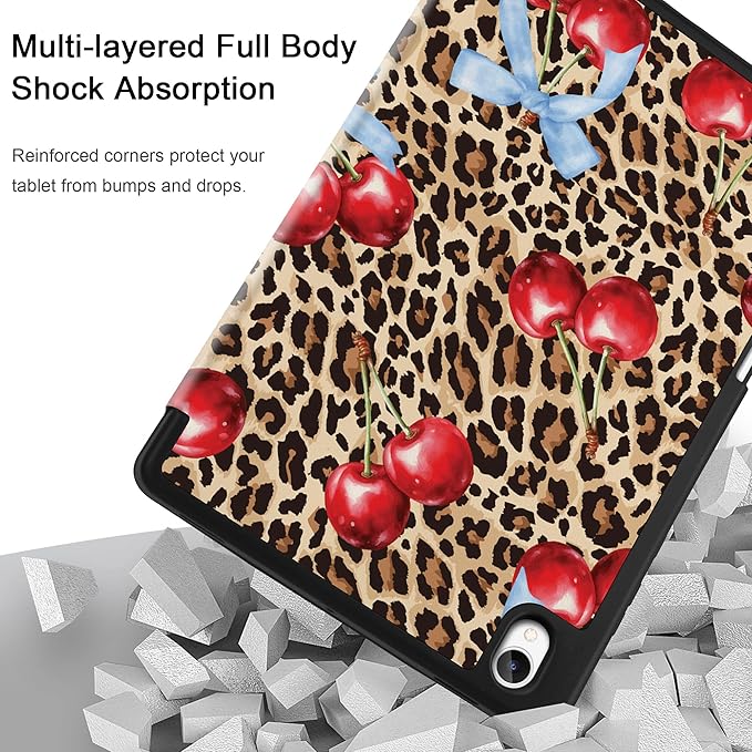 DONGKE Case for Samsung Galaxy Tab S11 5G 11 2025 Model (SM-X730/X736B) Slim Lightweight Trifold Stand Cover with S Pen Holder Auto Sleep/Wake Soft TPU Shockproof Back Leopard &amp Bows