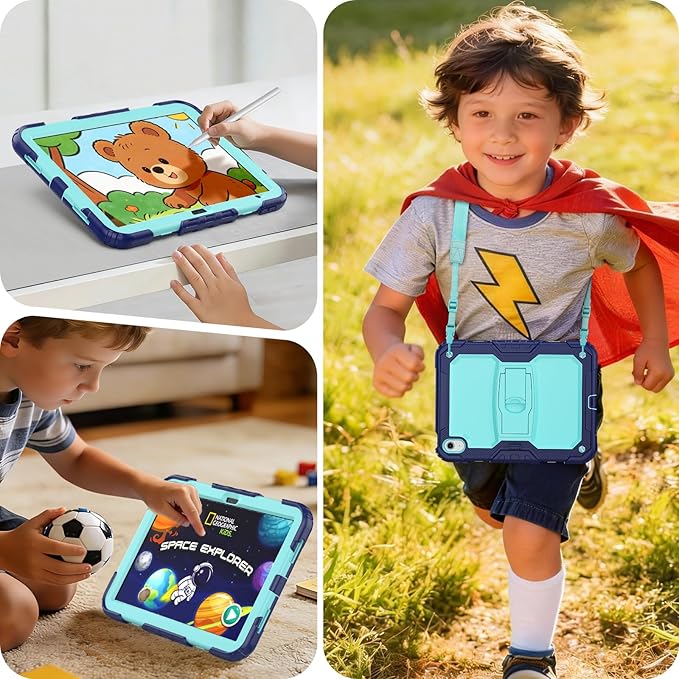HXCASEAC Kids Case for iPad A16 11th/10th Generation Full Body Protective Design | Foldable Stand | Screen Protector | Pencil Holder Durable for iPad 11th Gen 11 inch / 10th Gen 10.9 inchNavy+Blue