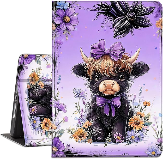 Case for Amazon Kindle Fire HD 10 and Fire HD 10 Plus 10.1 Tablet Case (13th/11th Generation 2023/2021 Release) Slim Fit PU Leather Cover with Auto Sleep/Wake - Baby Highland Cow