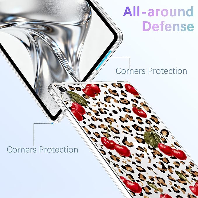 for 10.2 iPad 2019/2020/2021Retro Cheetah Cherry Crystal Clear CaseSlim Lightweight Anti-Scratch Soft TPU Bumper Hard Acrylic Back Cover for iPad 7th/8th/9th Gen for Women