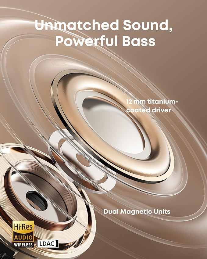 Soundcore AeroClip by Anker Open-Ear Earbuds Clip-On Headphones Adaptive Comfort Clear Calls with 4 Mics and AI Stable Fit 12mm Drivers for Powerful Bass Hi-Res Open-Ring Design