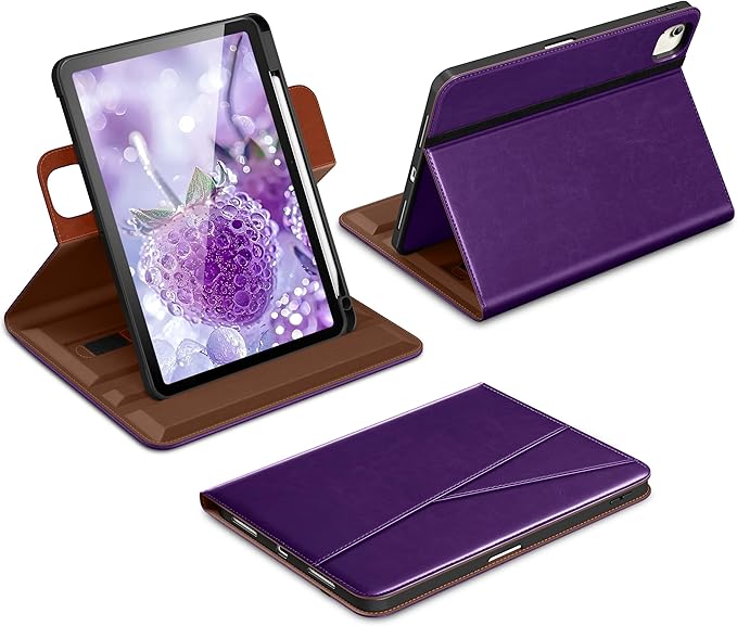DTTO for iPad Air 11 inch Case M4 / M3 / M2 (2026/2025/2024) iPad Air 5th / 4th Gen (2022/2020) 360 Degree Rotating Premium Leather Folio Stand Cover with Pencil Holder Dark Purple