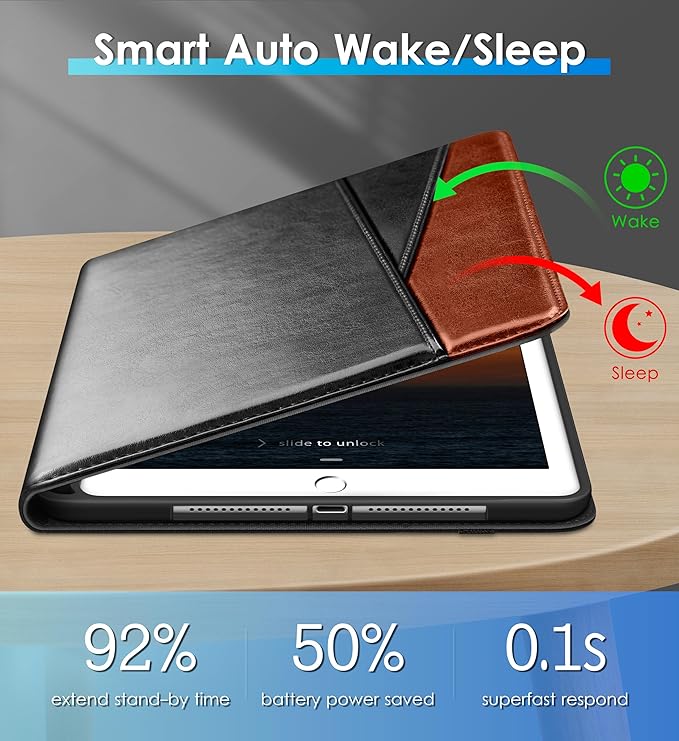 DTTO Rotating Case for iPad 6th / 5th Generation 9.7 Inch 2018/2017 iPad Air 2 / Air 1 Case 360 Degree Swiveling Premium Leather Folio Stand Cover with Pencil Holder - Auto Wake/Sleep Black Brown