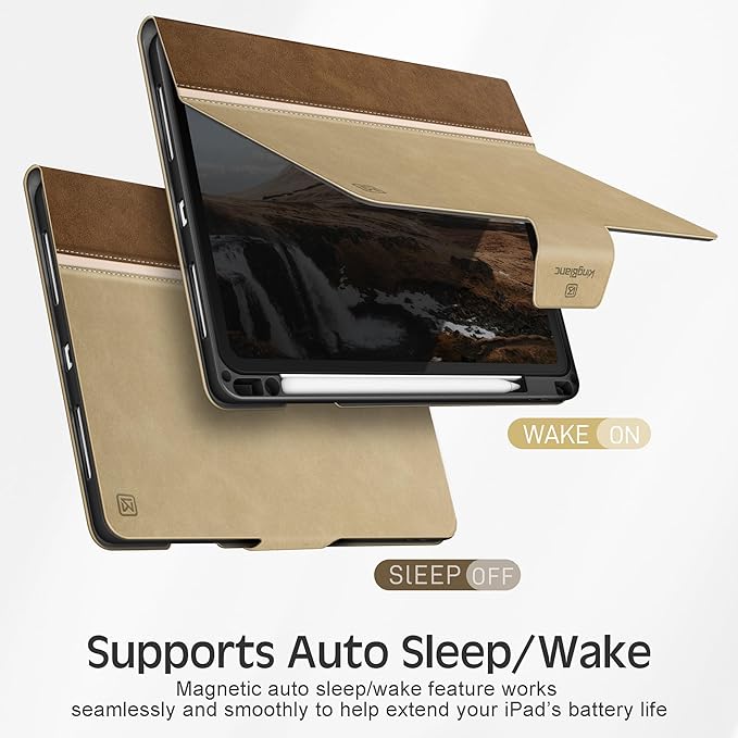KingBlanc Case for iPad Pro 13 inch (M5 2025/M4 2024) with Pencil Holder Vegan Leather Stand Cover Auto Sleep/Wake Support Pencil Pro/(USB-C) Viewing/Writing Angles Vintage Notebook Style Beige