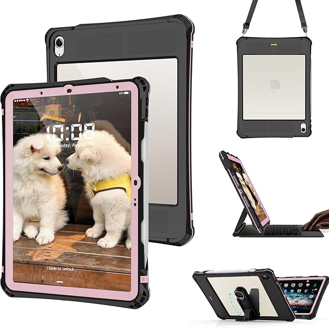 for iPad Air 11 Inch Case M2 iPad Air 6th/5th/4th Gen Case (2024/2022/2020) 10.9 Inch Shockproof Waterproof Cover Adjustable Kickstand/Pencil Holde with Built-in Screen Protector Purple